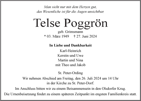 Traueranzeige von Telse Poggrön 