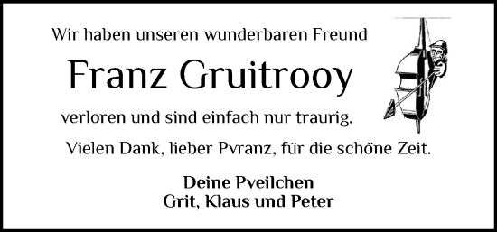 Traueranzeige von Franz Georg Gruitrooy von Norddeutsche Rundschau, Wilstersche Zeitung, Glückstädter Fortuna
