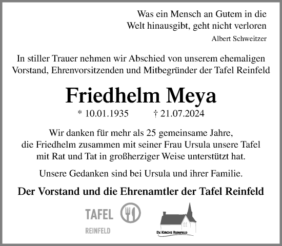 Traueranzeige von Friedhelm Meya von Stormaner Tageblatt