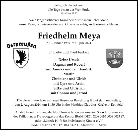 Traueranzeige von Friedhelm Meya von Stormaner Tageblatt