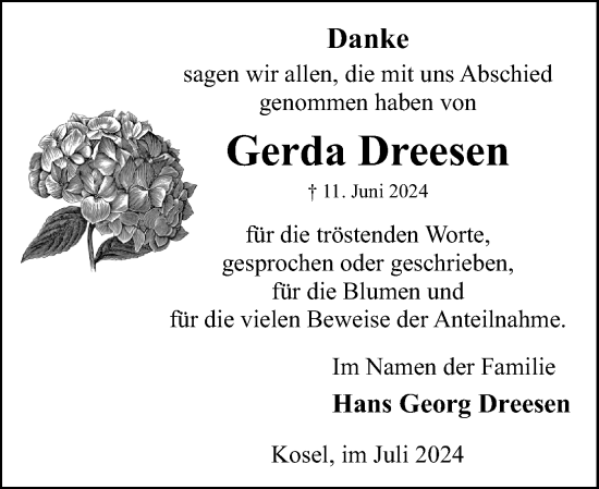 Traueranzeige von Gerda Dreesen von Eckernförder Zeitung, Hallo Eckernförde