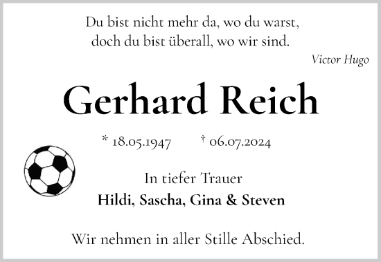 Traueranzeige von Gerhard Reich von Norddeutsche Rundschau, Wilstersche Zeitung, Glückstädter Fortuna