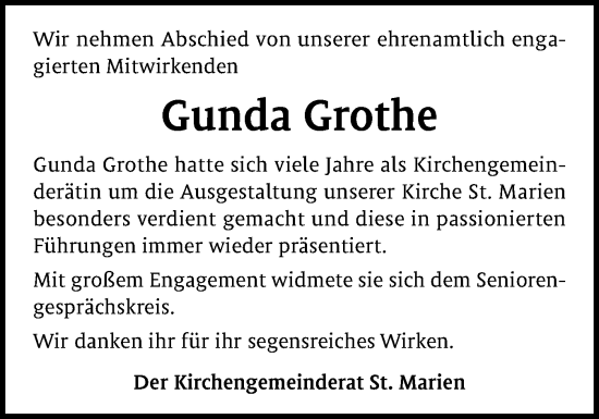 Traueranzeige von Gunda Grothe von Flensburger Tageblatt