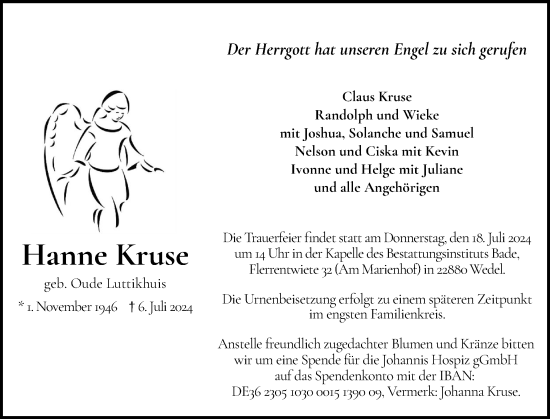 Traueranzeige von Hanne Kruse von Wedel-Schulauer Tageblatt, tip Wedel-Schulauer Tageblatt, tip Rissener Rundschau