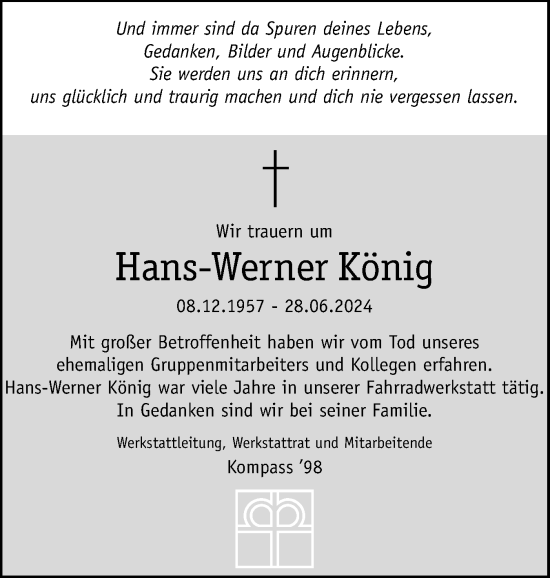 Traueranzeige von Hans-Werner König von Eckernförder Zeitung, Hallo Eckernförde