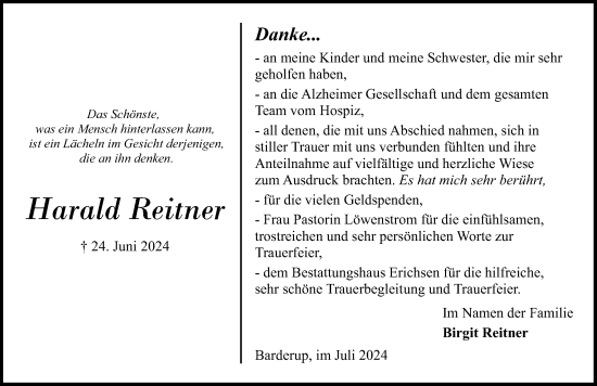 Traueranzeige von Harald Reitner von Flensburger Tageblatt