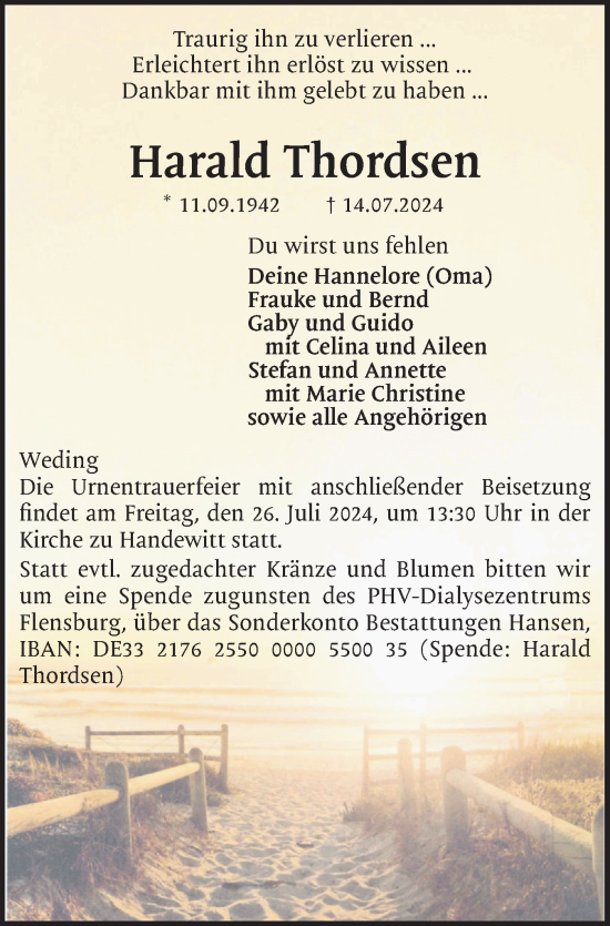 Traueranzeige von Harald Thordsen von Region Flensburg