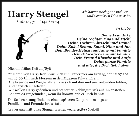 Traueranzeige von Harry Stengel von Sylter Rundschau