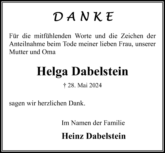 Traueranzeige von Helga Dabelstein von Stormaner Tageblatt