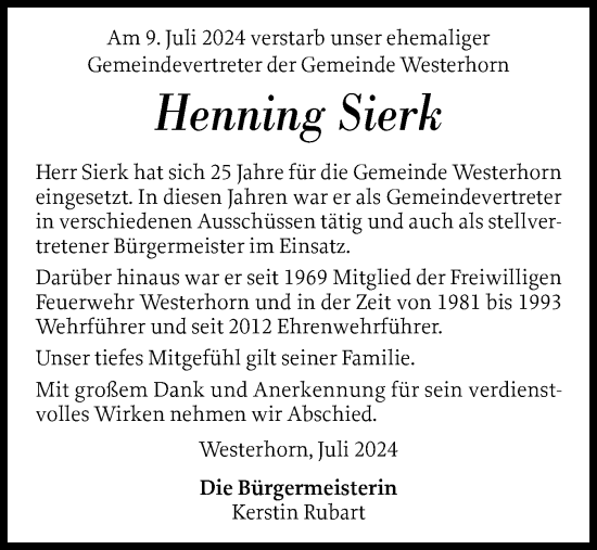 Traueranzeige von Henning Sierk von Elmshorner Nachrichten, Barmstedter Zeitung