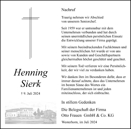 Traueranzeige von Henning Sierk von Region Steinburg-Elmshorn