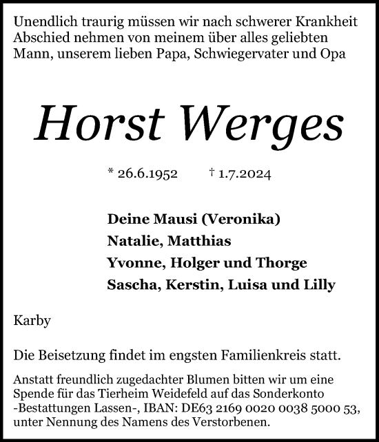 Traueranzeige von Horst Werges von Eckernförder Zeitung, Hallo Eckernförde