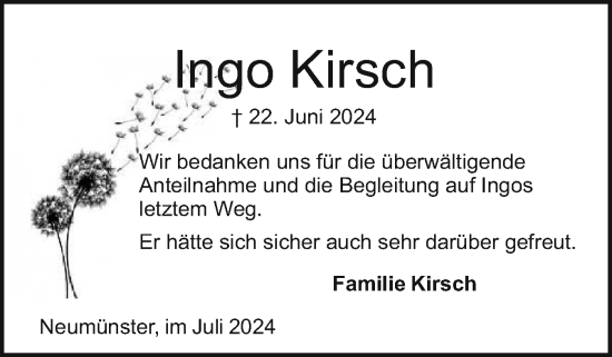 Traueranzeige von Ingo Kirsch von Holsteinischer Courier