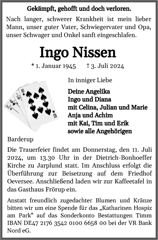 Traueranzeige von Ingo Nissen von Flensburger Tageblatt