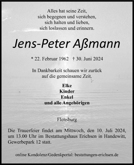 Traueranzeige von Jens-Peter Aßmann von Flensburger Tageblatt