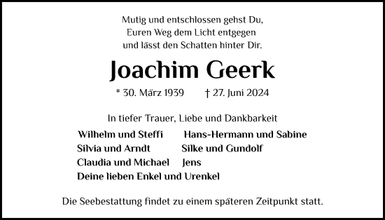 Traueranzeige von Joachim Geerk von Der Insel-Bote