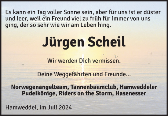 Traueranzeige von Jürgen Scheil von Schleswig-Holsteinische Landeszeitung