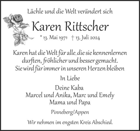 Traueranzeige von Karen Rittscher von Region Pinneberg und tip Pinneberg