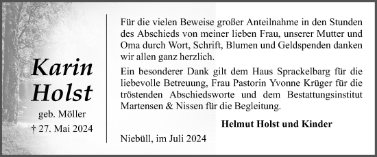 Traueranzeige von Karin Holst von Husumer Nachrichten, Nordfriesland Tageblatt