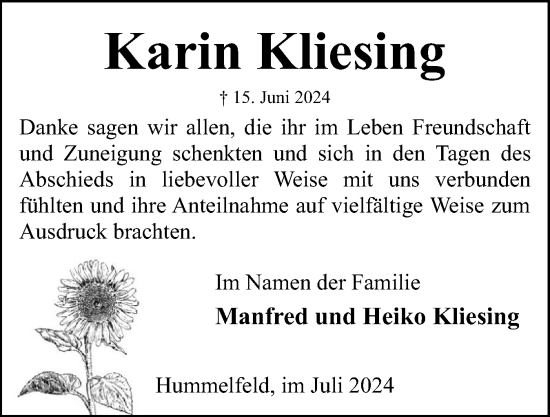Traueranzeige von Karin Kliesing von Eckernförder Zeitung, Hallo Eckernförde