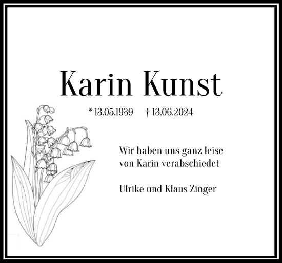 Traueranzeige von Karin Kunst von Uetersener Nachrichten, Der tip am Wochenende