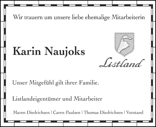 Traueranzeige von Karin Naujoks von Sylter Rundschau