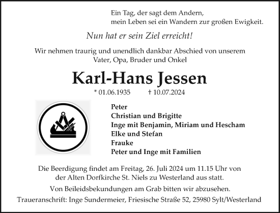 Traueranzeige von Karl-Hans Jessen von Sylter Rundschau
