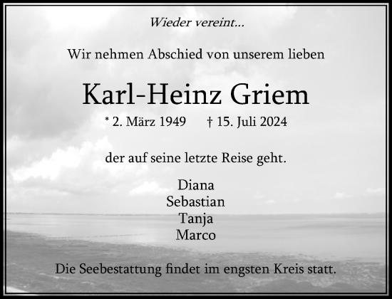 Traueranzeige von Karl-Heinz Griem von Stormaner Tageblatt