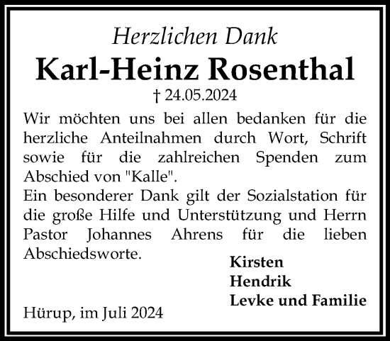 Traueranzeige von Karl-Heinz Rosenthal von Flensburger Tageblatt