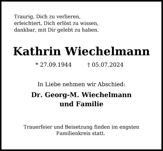 Traueranzeige von Kathrin Wiechelmann von Stormaner Tageblatt