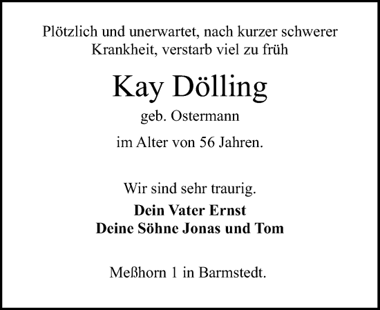 Traueranzeige von Kay Dölling von Elmshorner Nachrichten, Barmstedter Zeitung