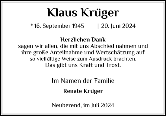 Traueranzeige von Klaus Krüger von Schleswiger Nachrichten, Schlei-Bote