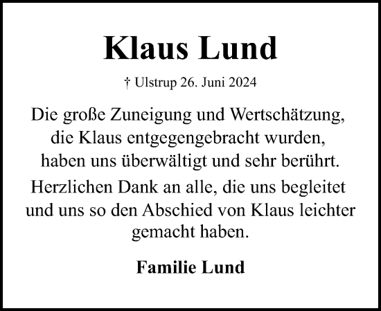 Traueranzeige von Klaus Lund von Flensburger Tageblatt, Schleswiger Nachrichten, Schlei-Bote