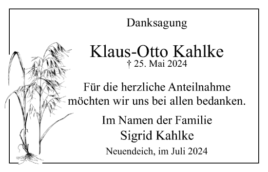 Traueranzeige von Klaus-Otto Kahlke von Uetersener Nachrichten, Der tip am Wochenende