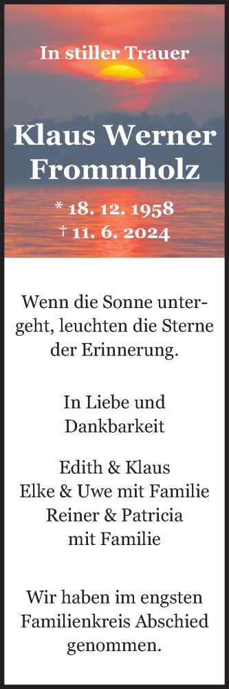 Traueranzeige von Klaus Werner Frommholz von Eckernförder Zeitung, Hallo Eckernförde