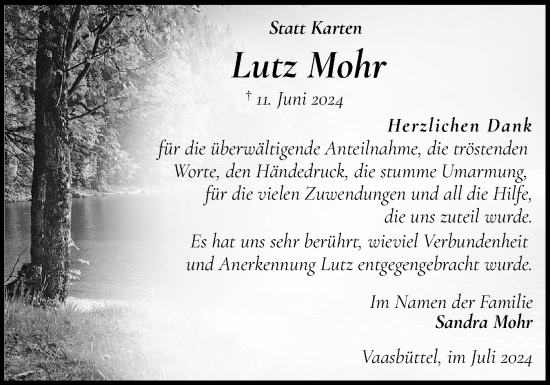 Traueranzeige von Lutz Mohr von Schleswig-Holsteinische Landeszeitung