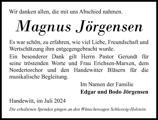 Traueranzeige von Magnus Jörgensen von Flensburger Tageblatt