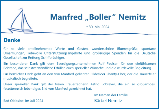 Traueranzeige von Manfred Nemitz von Stormaner Tageblatt