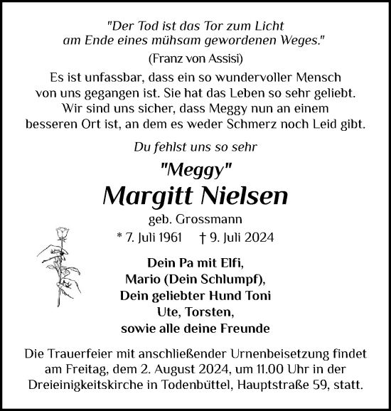 Traueranzeige von Margitt Nielsen von Schleswiger Nachrichten, Schlei-Bote