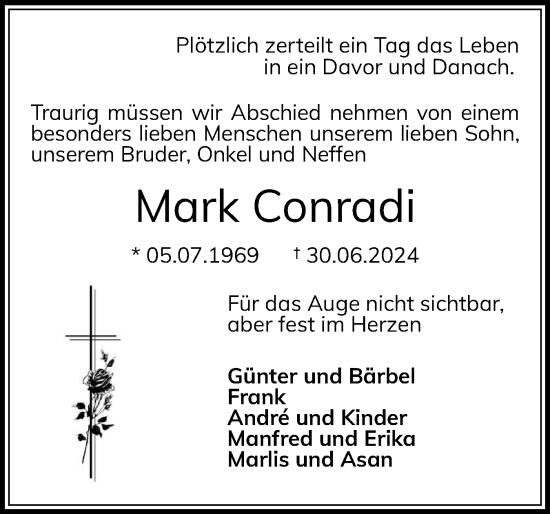 Traueranzeige von Mark Conradi von Flensburger Tageblatt