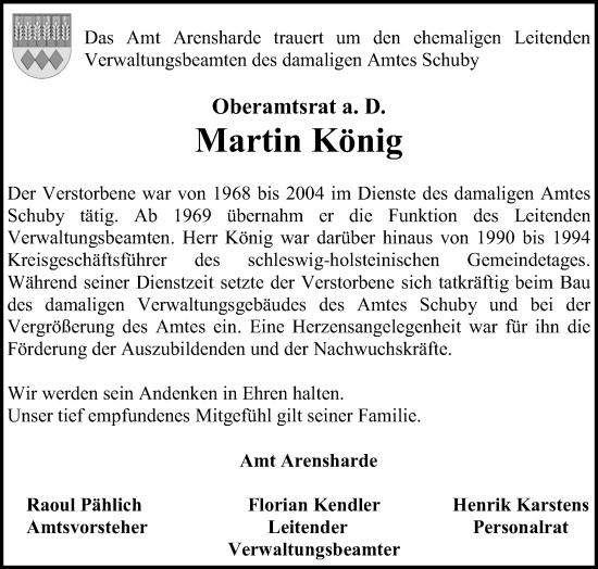 Traueranzeige von Martin König von Schleswiger Nachrichten, Schlei-Bote