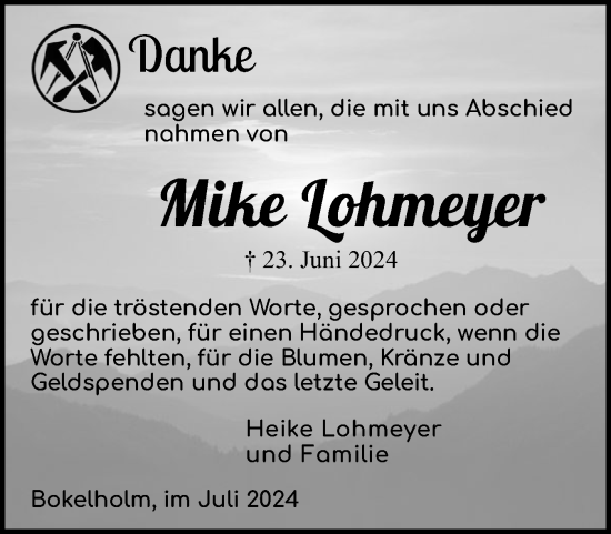 Traueranzeige von Mike Lohmeyer von Schleswig-Holsteinische Landeszeitung