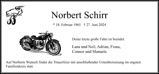 Traueranzeige von Norbert Schirr von Stormaner Tageblatt