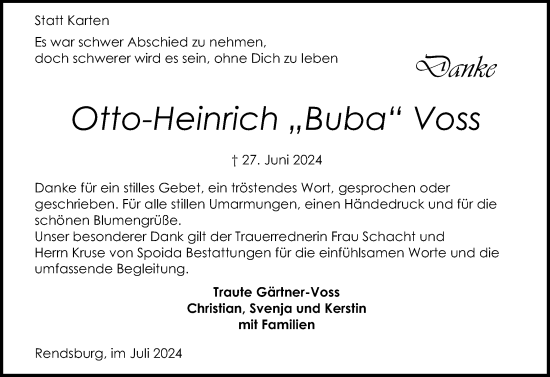 Traueranzeige von Otto-Heinrich Voss von Schleswig-Holsteinische Landeszeitung