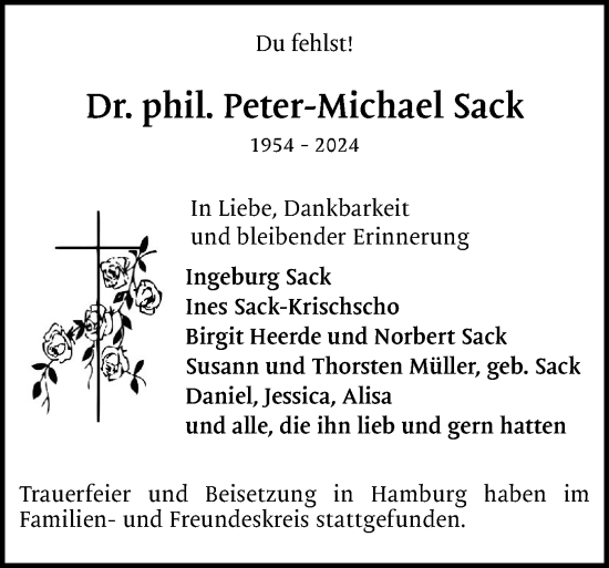 Traueranzeige von Peter-Michael Sack von Uetersener Nachrichten, Der tip am Wochenende