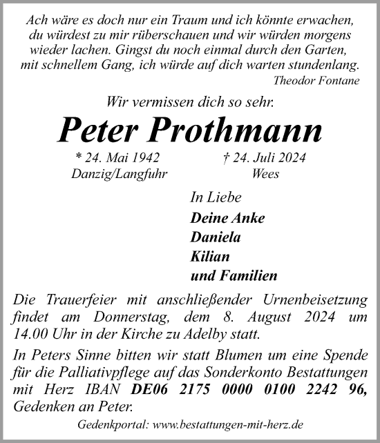 Traueranzeige von Peter Prothmann von Flensburger Tageblatt