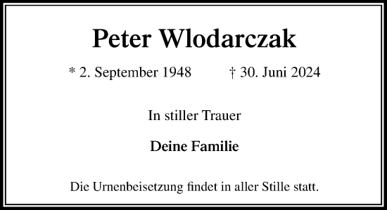 Traueranzeige von PeterWlodarczak Wlodarczak von Stormaner Tageblatt