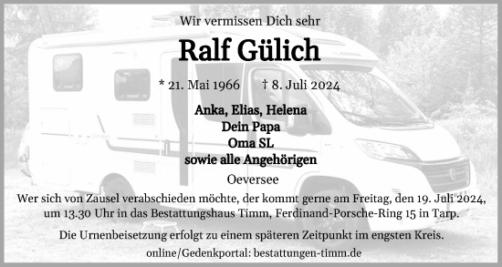 Traueranzeige von Ralf Gülich von Flensburger Tageblatt