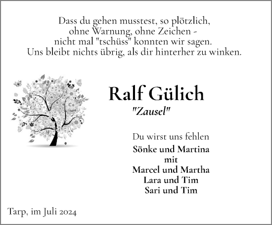 Traueranzeige von Ralf Gülich von Flensburger Tageblatt