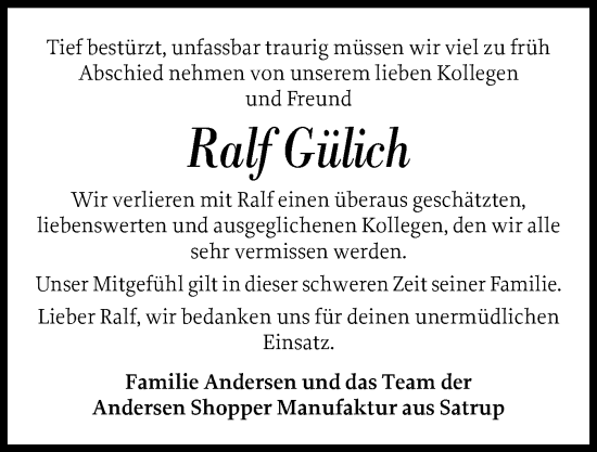 Traueranzeige von Ralf Gülich von Flensburger Tageblatt